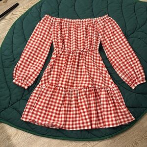 SHEIN Red and White Checkered Dress
